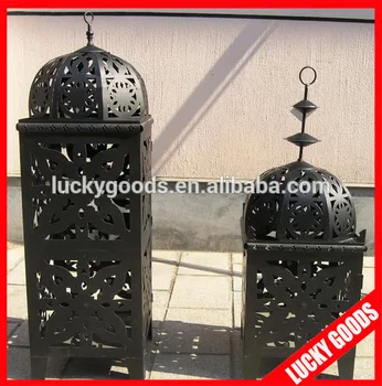 Floor Standing Powder Coating Black Metal Lantern Candle Holders