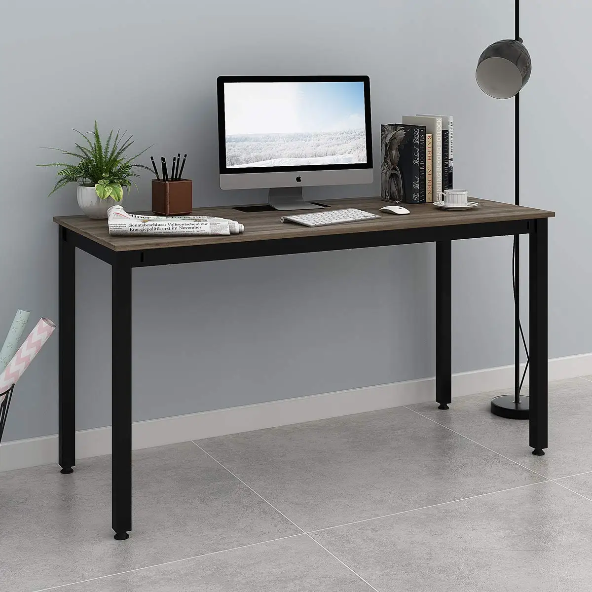 DEVAISE Computer Desk 55" Large Size, Home Office Desk with Cable Organizer / Black