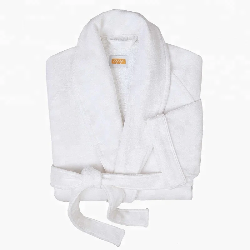 

Classic Shawl Collar Cotton White Bath Robes Terry Velour hotel bathrobe, White or customized