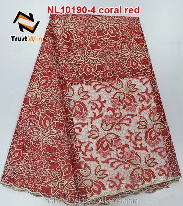 

Africa fabric lace coral red french lace top sale of NL10190