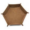 Portable hexagon PU leather velvet holder folding dice tray