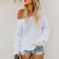 

Wholesale Loose Pullover Long Sleeve V Neck Tassels Cashmere Sweater Women