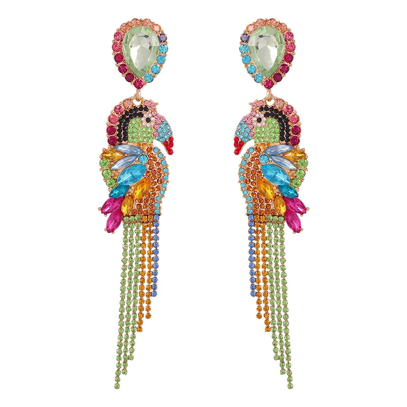

Multicolor Rhinestone Parrot Long Tassel Earrings 2019 Trendy ZA Crystal Drop Earrings For Women Jewelry (SK567), As picture