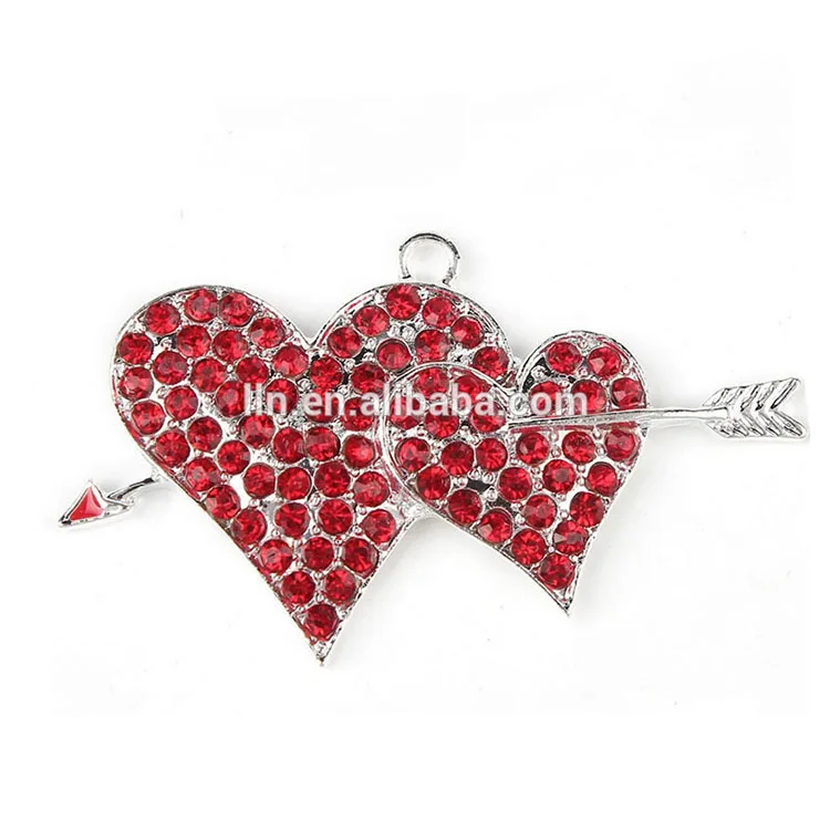 

Crystal Double Heart Red Crystal Full Rhinestone Heart with Arrow Valentine's Charm pendant For Girl