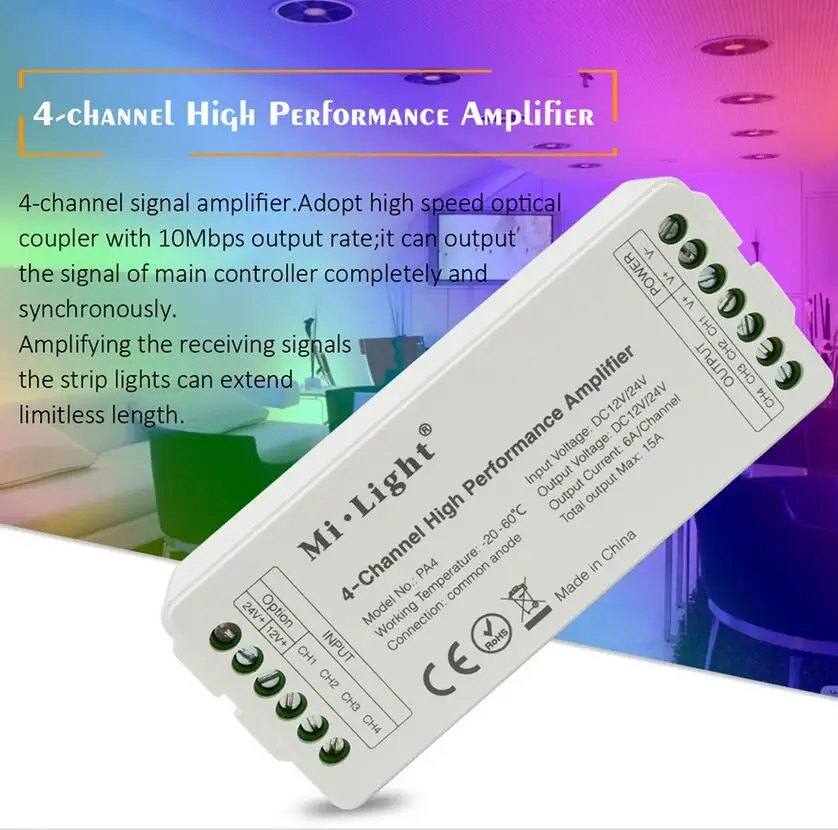 DC12V/24V 15A Milight 4-Channel Led Amplifier Controller for RGB RGBW LED Strip