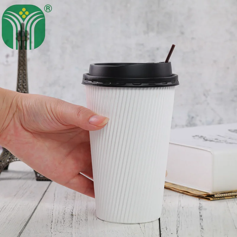 
custom logo printed 16oz disposable triple wall straight wave paper coffee cup 