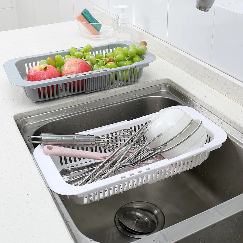 Qm High Quality Adjustable Plastic Strainer Basket Kitchen Vegetable