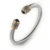 Marlary China Wholesale Women Fashion Vintage Stone Braided Wire Cable 316 Stainless Steel Cuff Bangle Bracelet