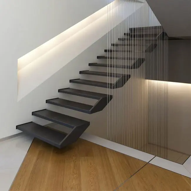 
Modern column interior design wooden floating stairs residential stairway 