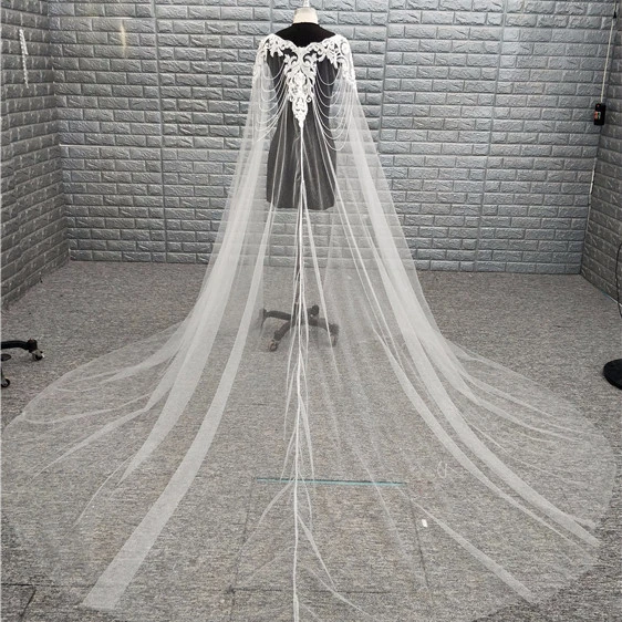 

Luxury Beading Cathedral 3 Meters Long Bridal Veils White Ivory Lace Applique Sequins Customized Wedding Veil, Picture color