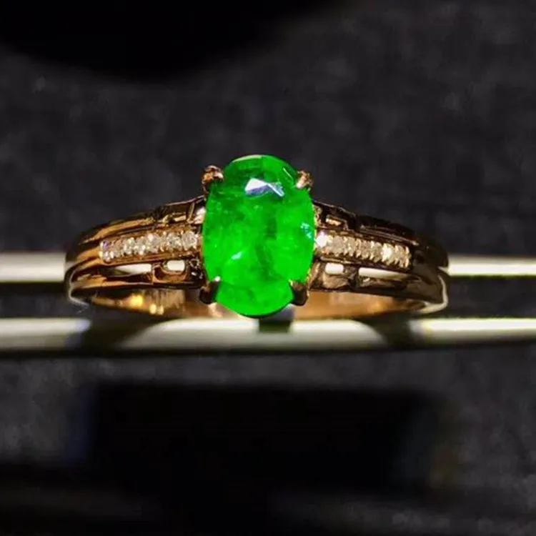 

simple design gemstone jewelry 18k gold South Africa real diamond 0.95ct natural green emerald ring for women