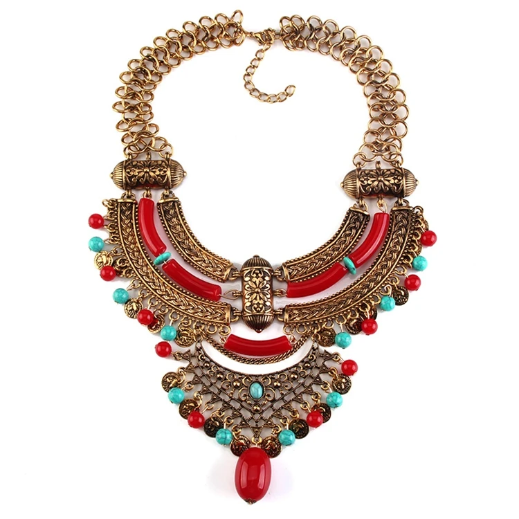 

NK-189014 Vintage Gypsy Bohemian Ethnic Tribal Boho Statement Necklace, 6 colors