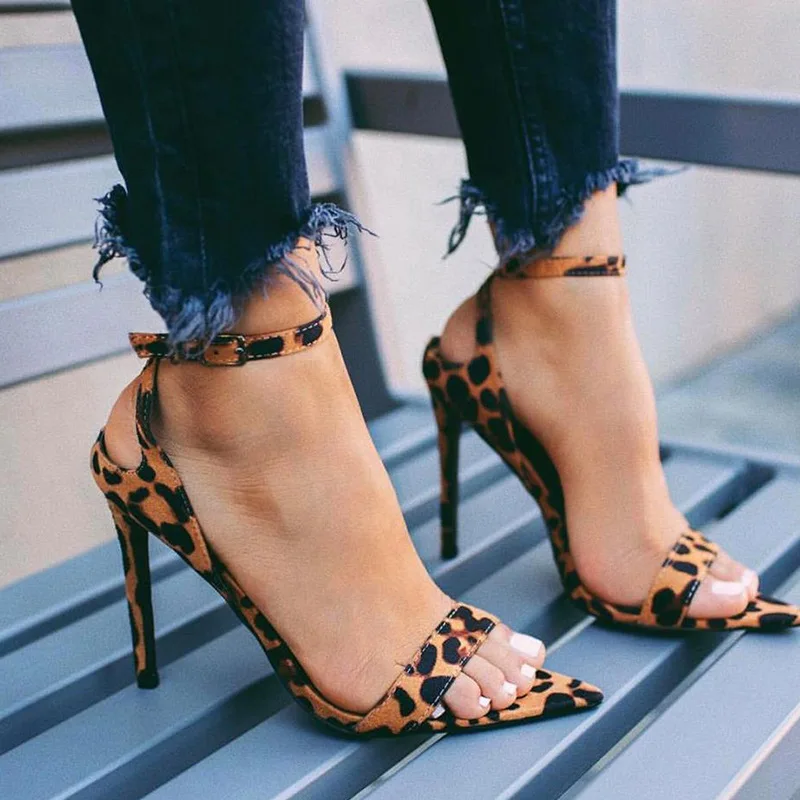 

CSS390 2019 latest fashion women shoes wholesale high heel leopard sandals strap shoes for women, Leopard black