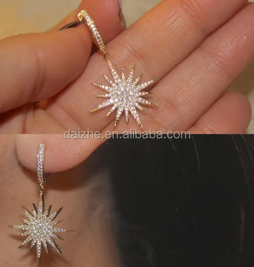 

high quality fashion women dangle north star cz earring gold