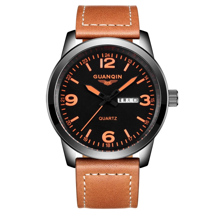 

GS19036 GUANQIN New Fashion Mens Watches Top Brand Luxury Quartz Watch Men Military Sport Leather Strap Wristwatch