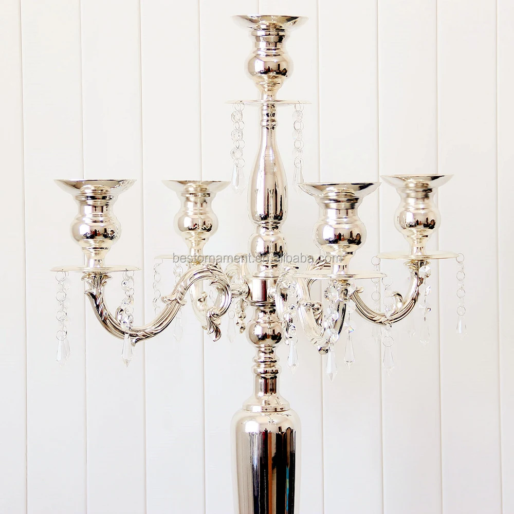 Wholesale Tall 5 Arms Candlestick Nickel Plated Metal Candelabra Candle