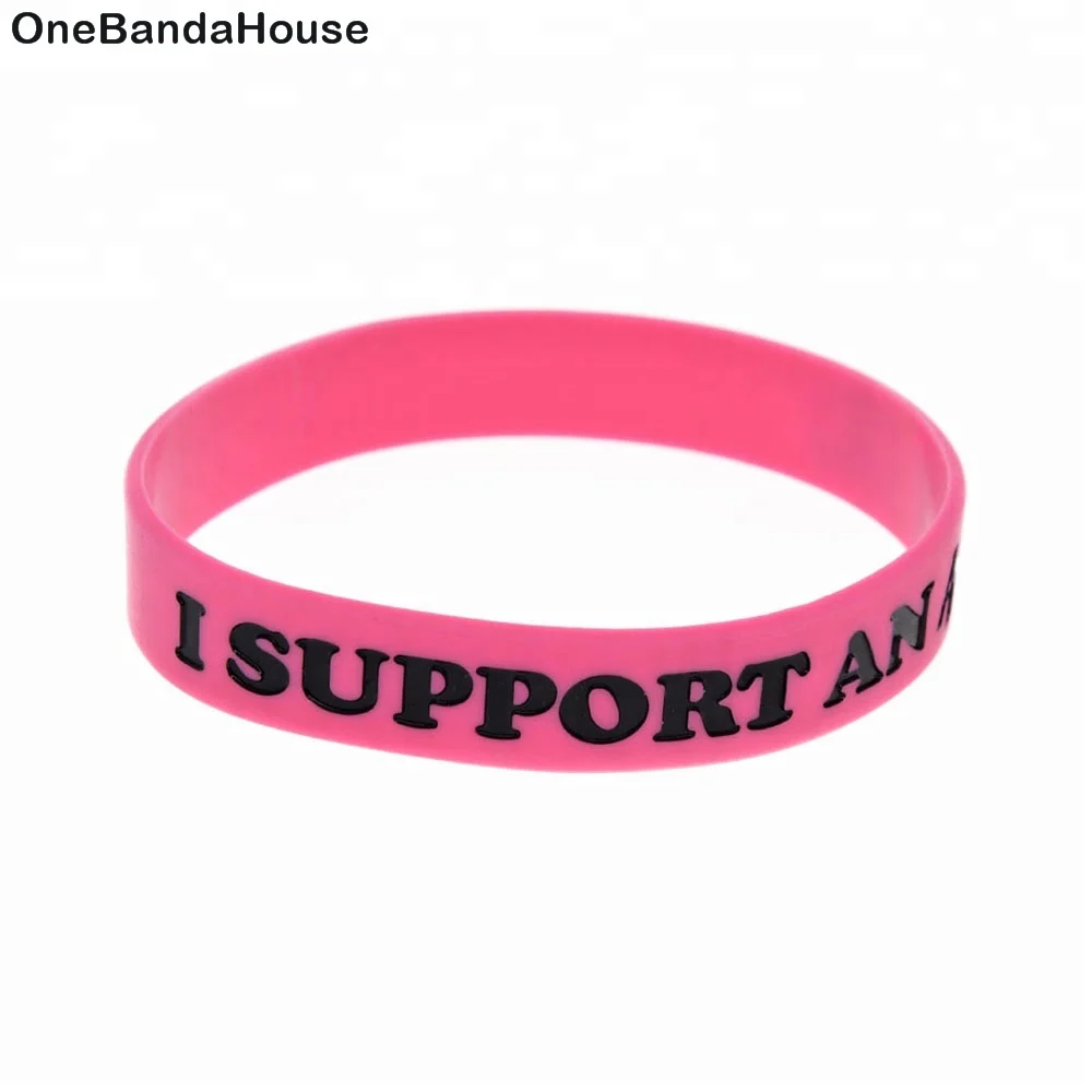 

50PCS Pink Debossed I Support an Angel with Cancer Ribbon silicone rubber Wristband