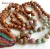 MN11079 Mix Sandalwood Mala Beads Sapphire African Opal Rhodonite Silk Sari Tassel Pendant Yoga Necklace