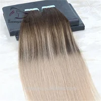 

wholesale top quality unprocessed human virgin hair light brown to blonde ombre color balayage PU tape in hair extensions