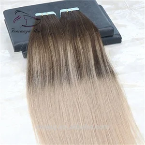 wholesale top quality unprocessed human virgin hair light brown to blonde ombre color balayage PU tape in hair extensions 2