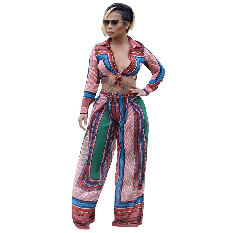 

Tie Up Long Sleeve Printed Two Piece Sets