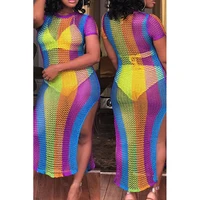 

Women New Wholesale Short Sleeves Transparent Sexy Net Dress Maxi Summer Dress