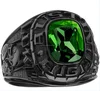 unique design black plated class rings with emerald stone