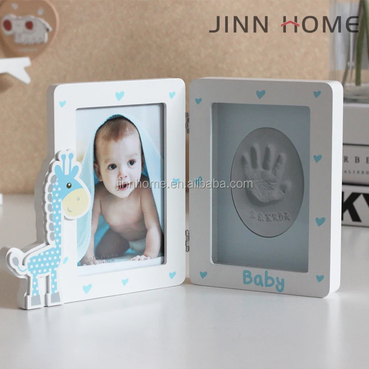 Baby Footprint Photo Framevertical Blue Giraffe Shaped Wooden Photo