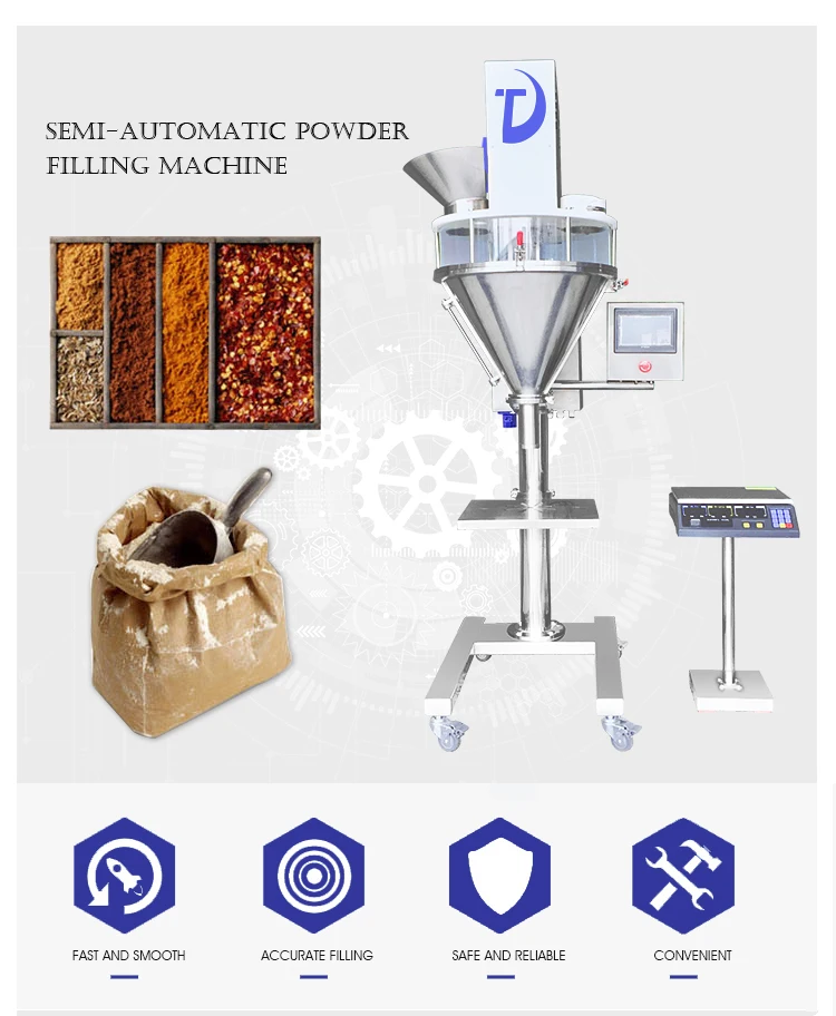 Semi automatic single head 316L stainless steel pepper powder filling machine