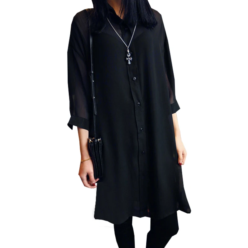 black chiffon shirt dress