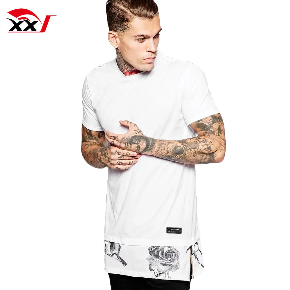 

mens cotton shirt custom printing elongated t shirt with side zip