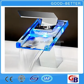 Hot Selling Fancy Bathroom Sink Glass Waterfall Faucet With Led
