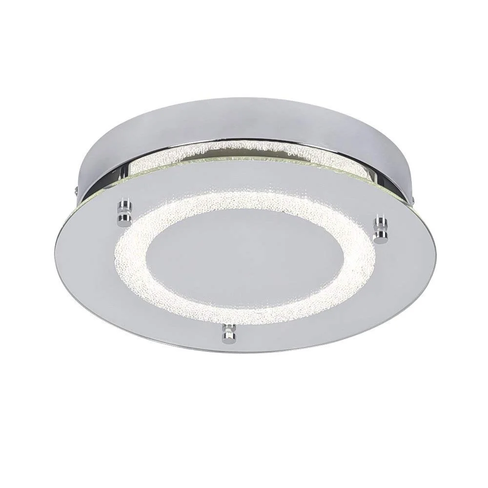 Dimmable LED Modern Roundness Glass Shade K9 Crystal Bead Ceiling Flush Mount Polished Chrome Light