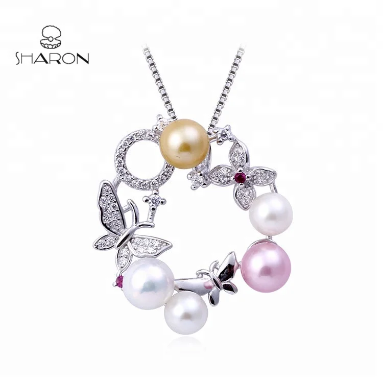 

2018 New Design Antique Beach Wedding Sterling Silver Jewelry Circle Of Love Romantic Wreath Pearl Pendant Necklace