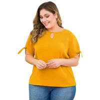 

new summer O-neck short sleeve knot big chiffon blouses women plus size tops