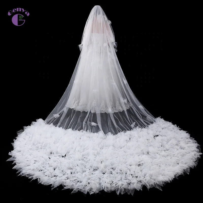 

GENYA One Layer Soft Bridal Veil Illusion Tulle Cathedral Veil Mesh Lace Bride Wedding Veils 2022, White