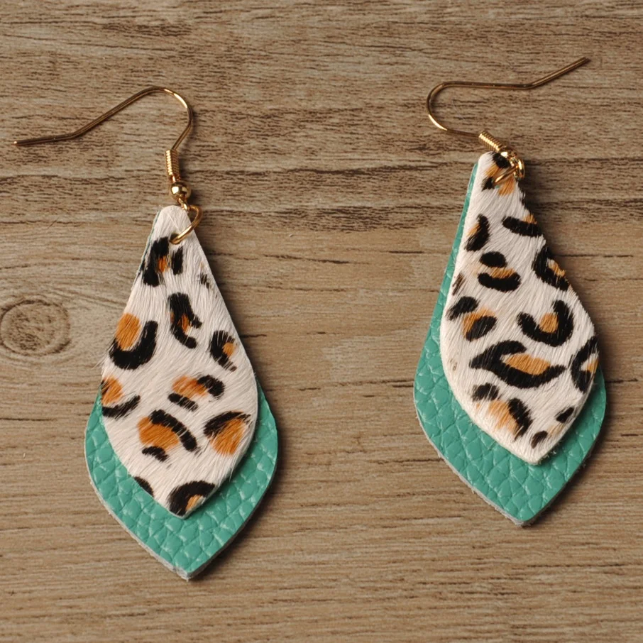 

Horse Hair Leopard Leather Drop Double Leather Earrings, N/a