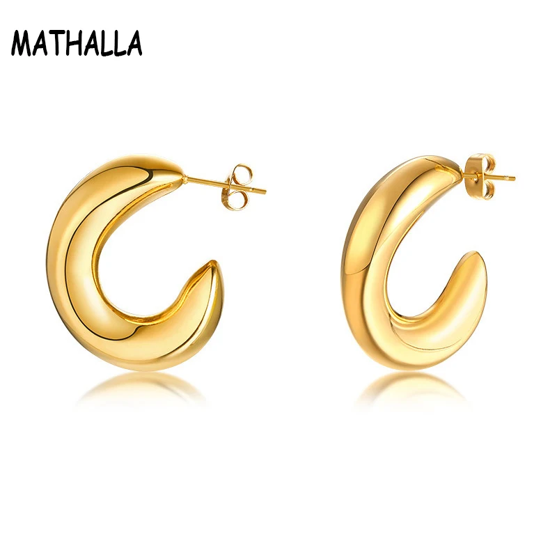 

Dubai Gold Jewelry Women Half Circle Hoop Stud Earring Moon Designs Stainless Steel Earring Wholesale