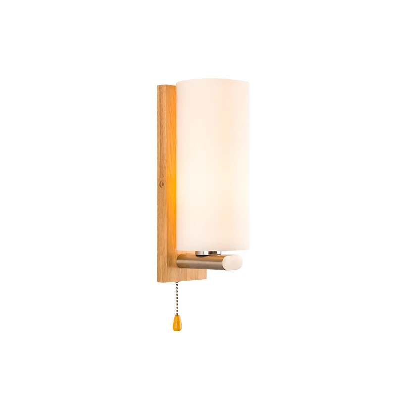 Japanese Glass Shade Wall Mounted Lamp with Pull String Switch for Bedroom