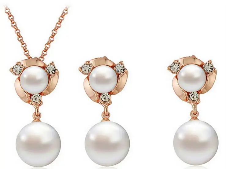 

Fashion Women Necklace Earrings Jewelry Sets Crystal Gold Silver Plated Big Simulated Pearl Wedding Party Jewelry Sets For Women, N/a