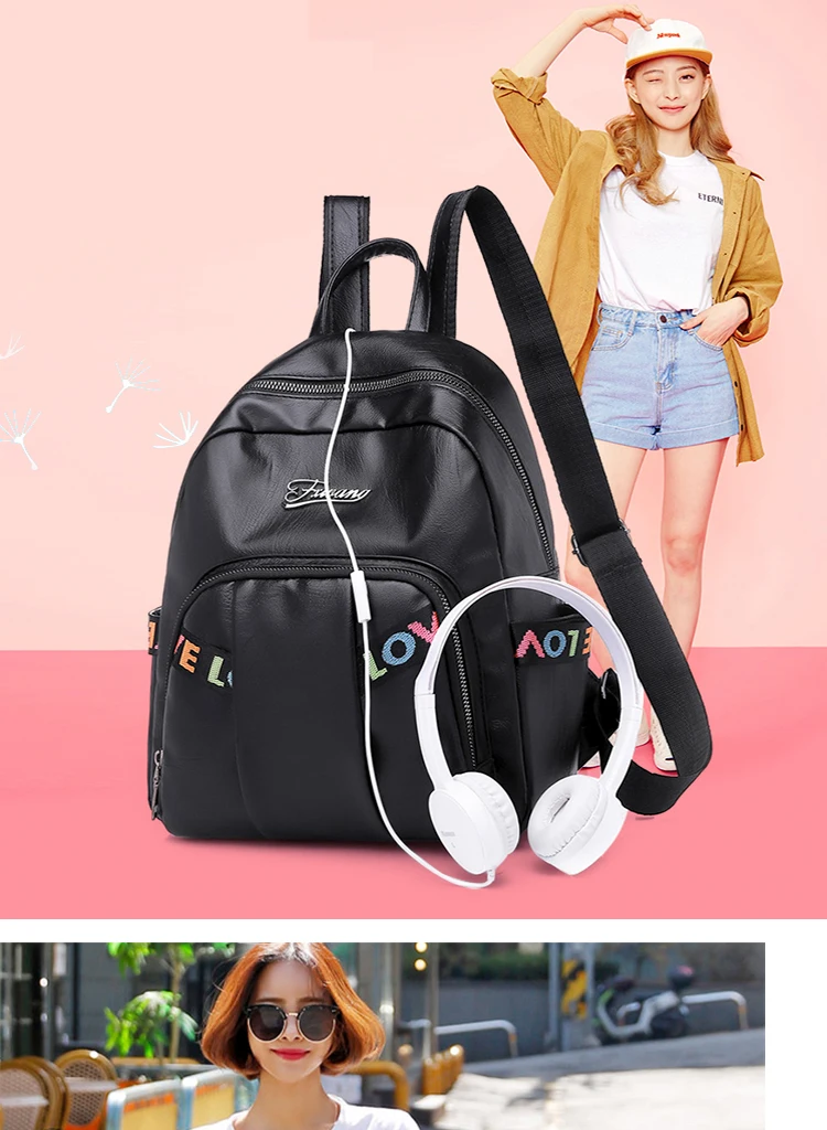 Nueva Moda Mujeres Multifunción Mochila Pu Cuero Negro Nueva Moda Mujeres Multifunción Mochila Pu Cuero Negro