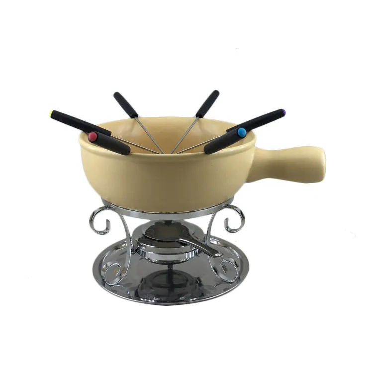 French Style Heat Resistant Western Hotel Ceramic Sterno White Fondue