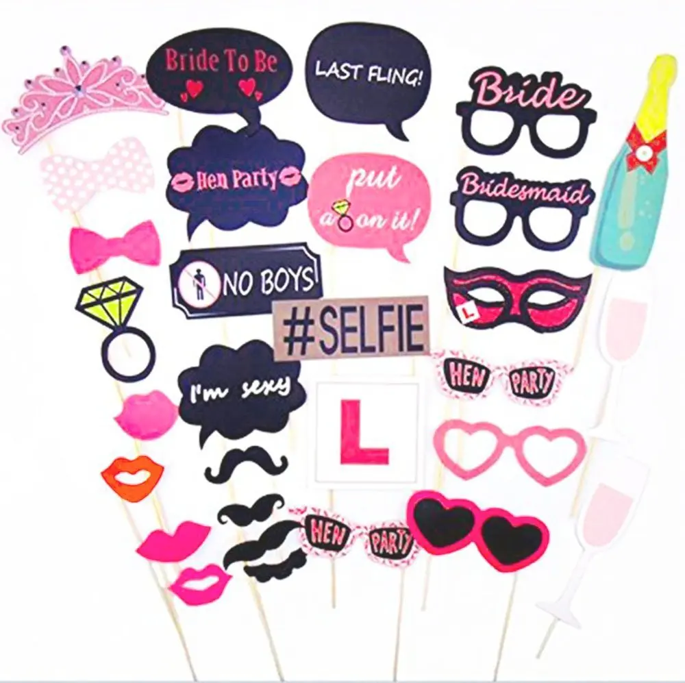 WopenJucy 30 Pieces Photo Booth Props for Wedding Hen Night Do Party Game Accessories Photo Props 