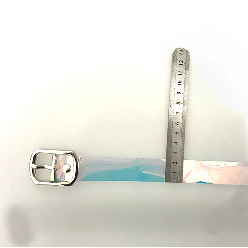 
factory new designer fashion transparent PVC woman belt reflectcolorful shiny slimming thin belt plastic women jeans belt custom 