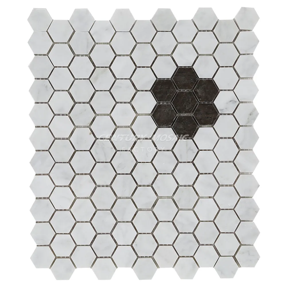 1 Brown And Statuary White Hexagon Mosaic Non Slip Bathroom