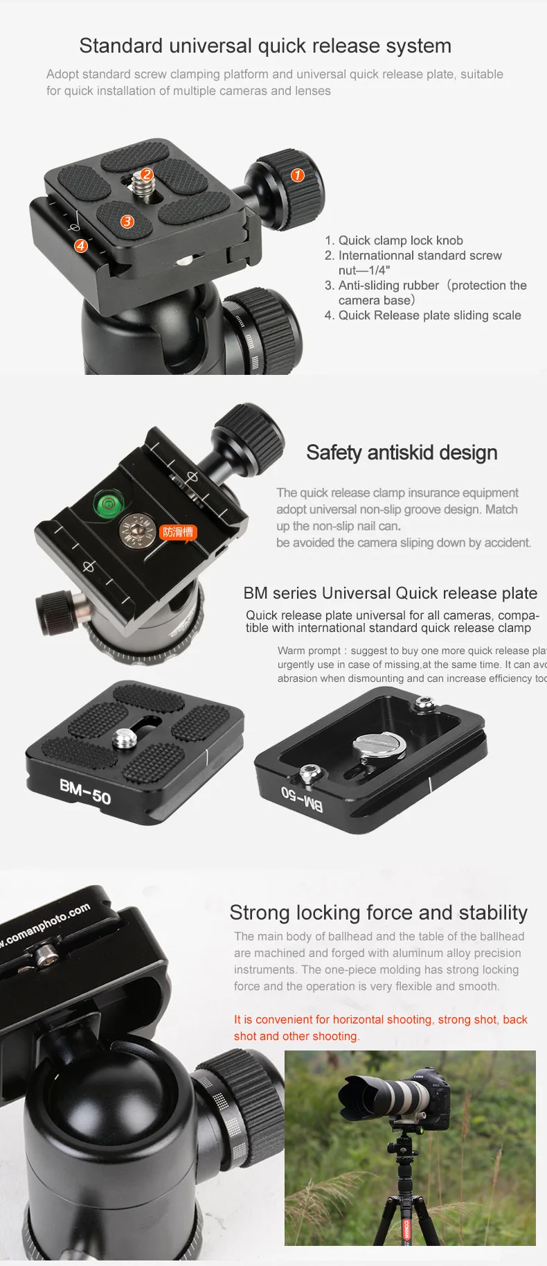 Coman Most Popular Panoramic Tripod With Universal Ball Head Portable