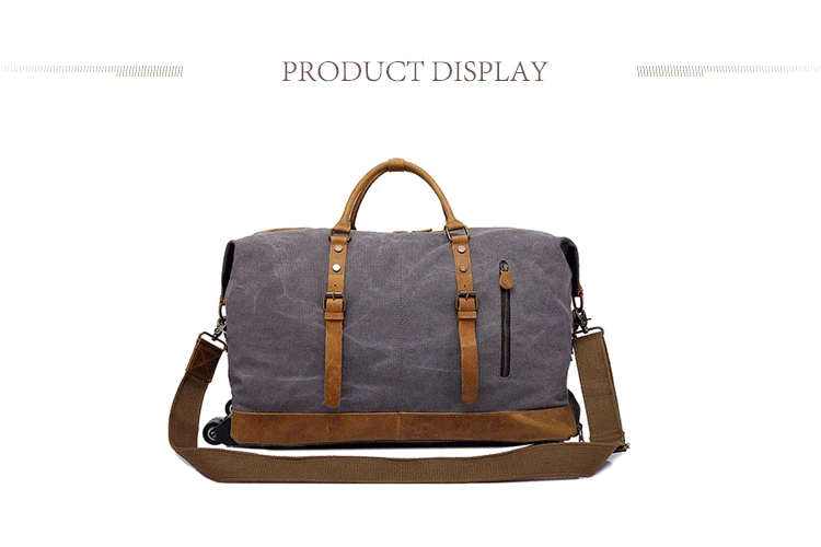 Vintage high quality waterproof waxed canvas american multipurpose travel trolley luggage duffle duffel bag with wheels