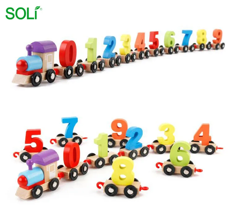 Juego de juguetes de tren de madera 11Pcs Divertido Bebé de madera para niños Tren de juguete Aprendizaje temprano Juguetes educativos para niños Niños Niños peq Juego de juguetes digitales Train Car 