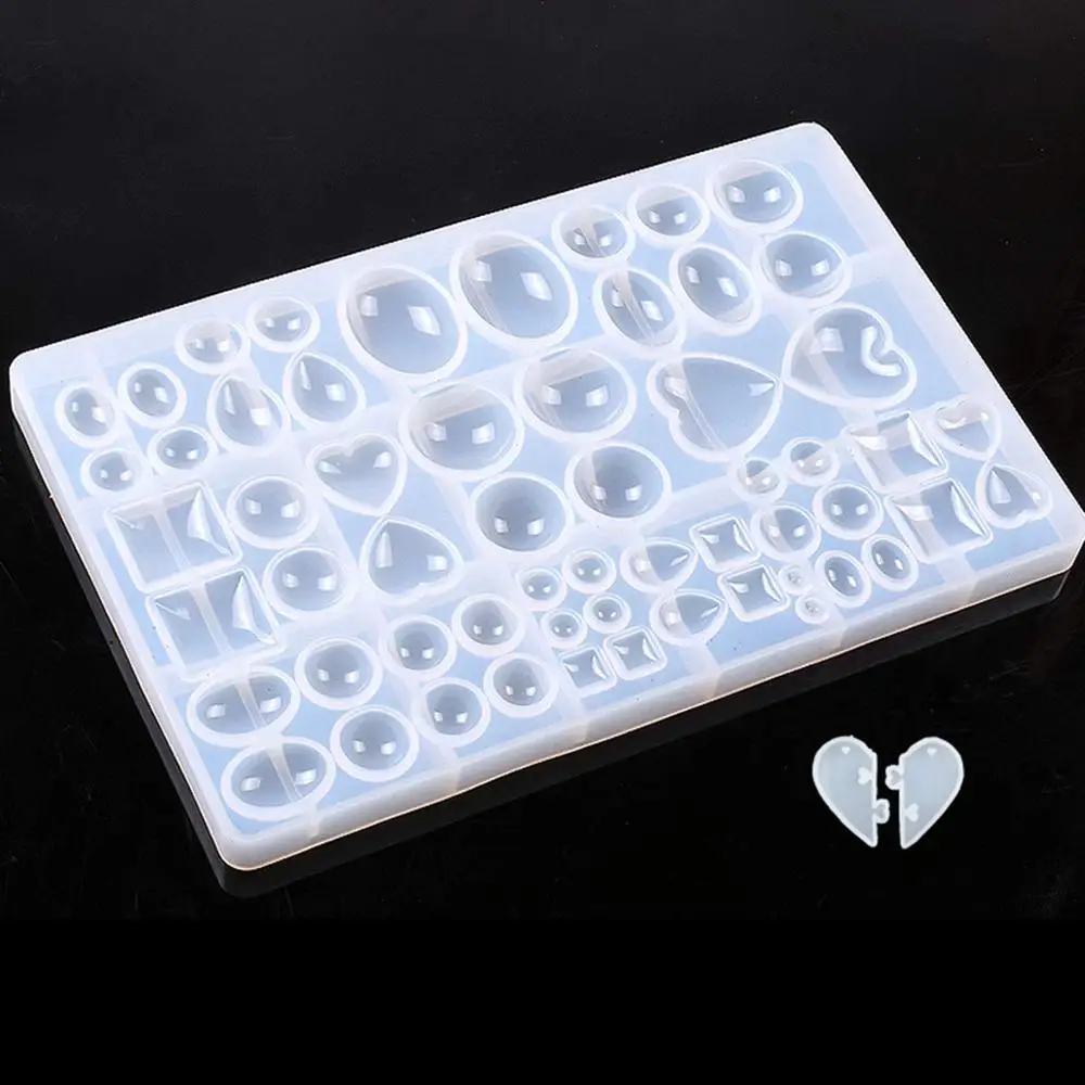 Silicone Casting Molds for Resin,58 Case Cabochon Gem Jewelry Silicone Mold Heart Resin Pendant Earrings Making