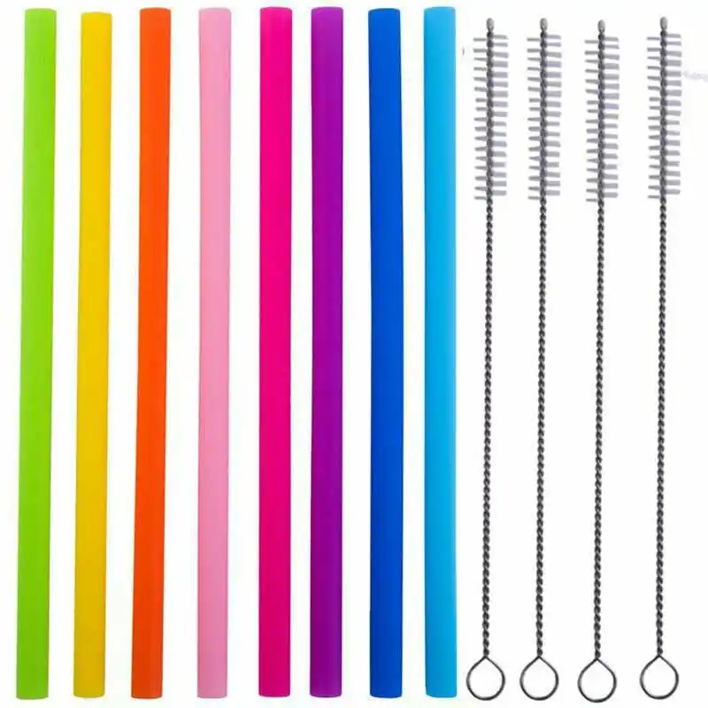 

Custom food grade silicone straw ecologic drinking straw with brush, Red, orange, blue, yellow, pink, green or customized